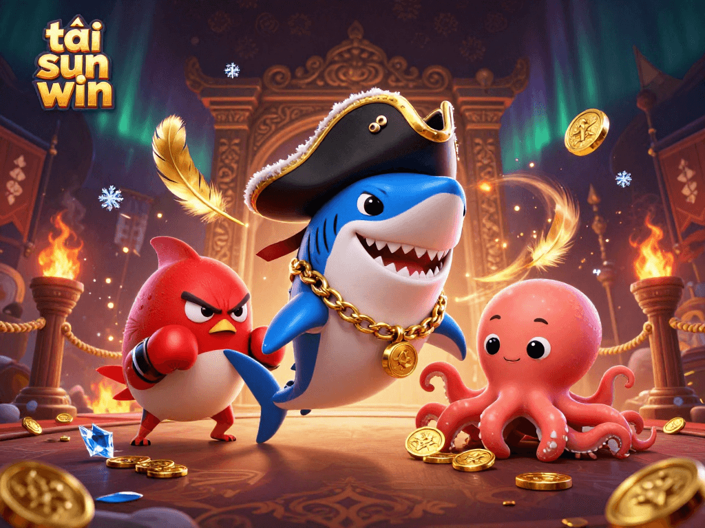 Play with excitement in tải sun win, featuring vibrant characters, gold coins, and dynamic casino elements.