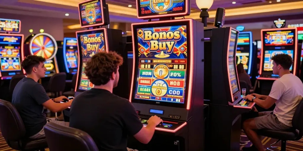 Engaged players at an online casino featuring Bonus Buy slots from https://stargazyinn.co.uk in a vibrant gaming atmosphere.
