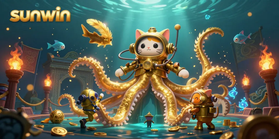 Experience the thrilling underworld of sunwin where the kraken and diving cat capture winning moments in a vibrant casino.