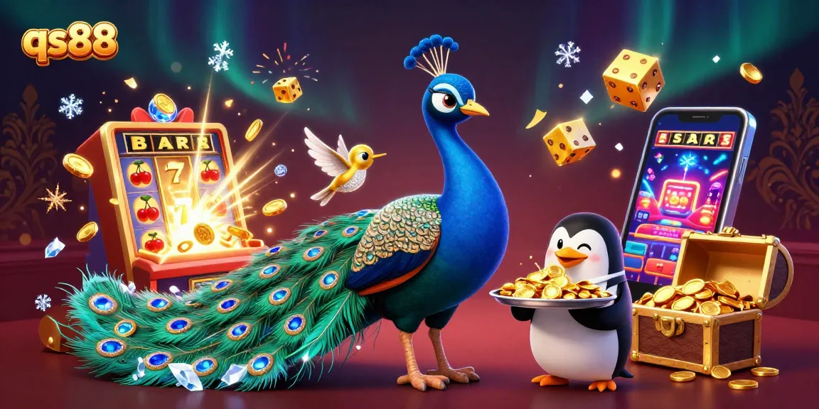 Enjoy thrilling moments with qs88's vibrant casino action featuring a peacock and charm-filled characters