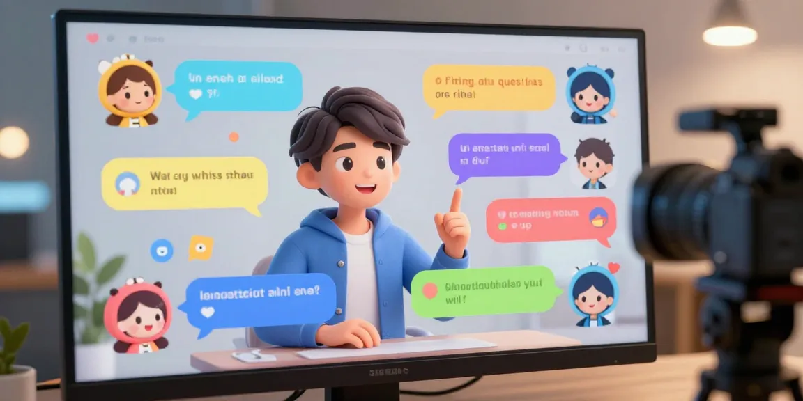 Young adult engaging in ecchi chat with lively cartoon characters in a vibrant digital environment.