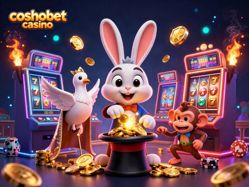 Experience the excitement of cosmobet casino with a cartoon magician and vibrant slot elements.