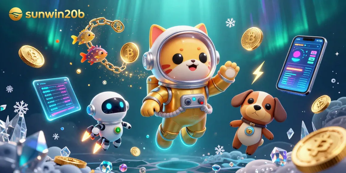 Win big with sunwin20b's vibrant 3D casino adventure featuring space characters and crypto coins.