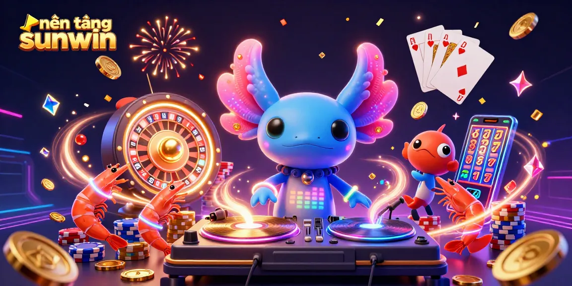 Experience the vibrant vibrant gaming world of nền tảng sunwin with a colorful 3D illustration featuring dynamic gambling elements.