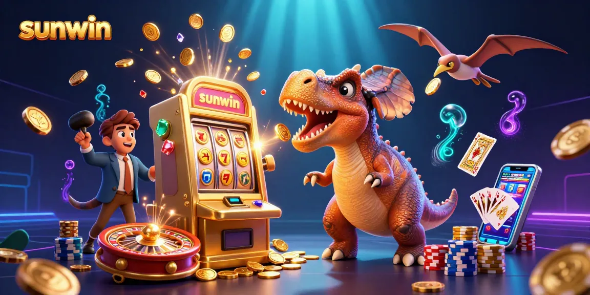 sunwin players win big as a dinosaur hits the jackpot on a golden slot machine