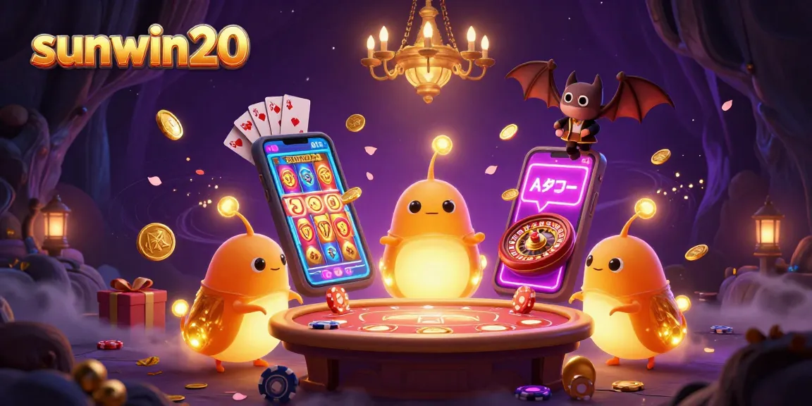 Experience the excitement of sunwin20 with vibrant glowworms and gaming action in a dynamic casino scene.